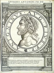 Antoninus Pius, Illustration aus Imperatorum romanorum omnium orientalium et occidentalium verissimae imagines ex antiquis numismatis